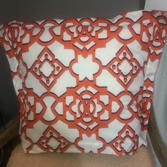 Size 30 x 24 button top closure Pillow shams in orange white and navy - Picture 3 of 7